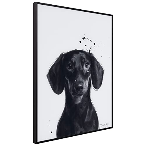 Empire Art Direct "Dachshund' Black And White Pet Dog Wall Art On Printed Glass Encased With A Black Anodized Frame, Ready To Hang, Living Room, Bedroom & Office, 24" X 18" X 1" #TOP1