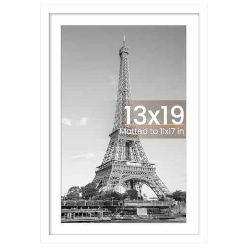 Image of upsimples 13x19 Picture Frame, Display Pictures 11x17 with Mat or 13 x 19 Without, Wall Hanging Poster Frames, White, 1 Pack