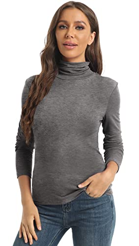 Image of Women's Casual Long Sleeve Turtleneck Tops Slim Fitted Lightweight Base Layer Shirts