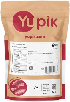 Yupik Jumbo Pecans, Halves, 1 kg, Kosher, Gluten-Free, Raw Nuts, Half Pieces, Unsalted, Unroasted, Oil-Free, Crunchy, Source of Fiber, Healthy Snacks, Ideal for Baking & Cooking - 1