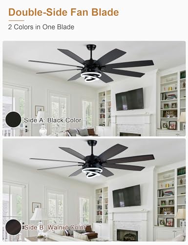 Image of 72 inch Large Black Modern Ceiling Fans with Lights
