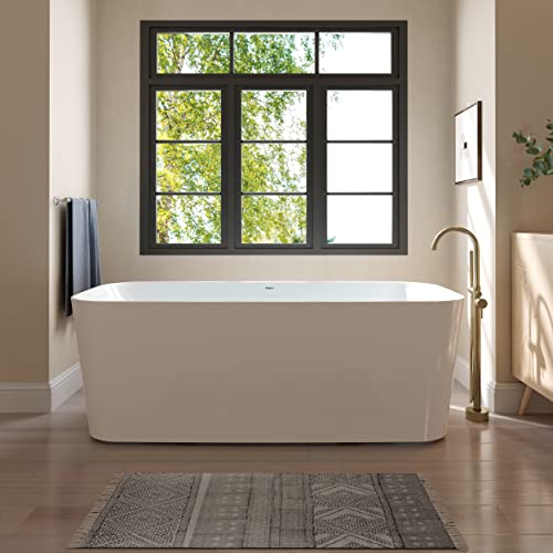 FerdY Maui 67" Acrylic Freestanding Bathtub, Contemporary Elegant Design Soaking Tub with Brushed Nickel Drain and Minimalist Linear Design Overflow, Easy to Install, 02563 FerdY Maui 67" Acrylic Freestanding Bathtub, Contemporary Elegant Design Soaking Tub with Brushed Nickel Drain and Minimalist Linear Design Overflow, Easy to Install, 02563