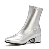  Klarmar Femme Bureau Bottes de Cheville Bloc Stretch Boot Bottines Chelsea Bottillons Block Bottes Bureau Argent Taille 37 EU/38
