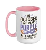 In October We Wear Purple Rett Syndrome Awareness Ceramic Mug, Pink/White, 15oz