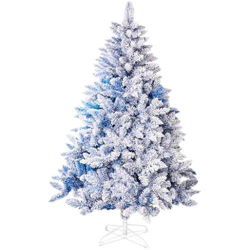 Outroad 6ft Snow Flocked Christmas Tree Premium Hinged Artificial Pine Tree,Xmas Tree Metal Stand and 800 Lush Branch Tips Holiday Decorate, Easy to Assemble,Blue