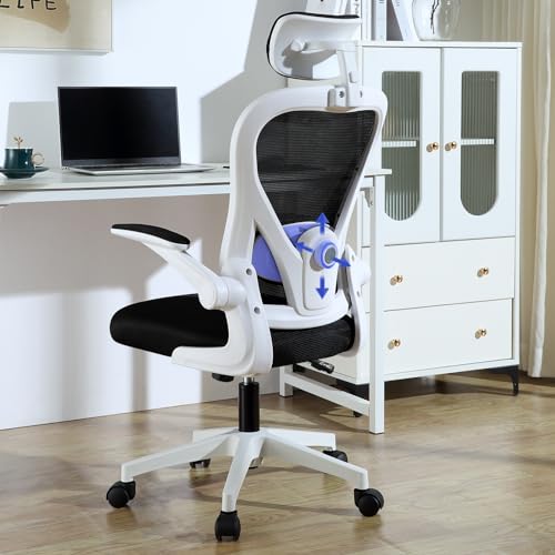 PotentForce - Silla de Oficina ergonómica, Silla de Oficina con reposacabezas Ajustable, reposabrazos Plegables, Soporte Lumbar Ajustable, Silla giratoria de Malla para Personas 150-180cm (519WB)
