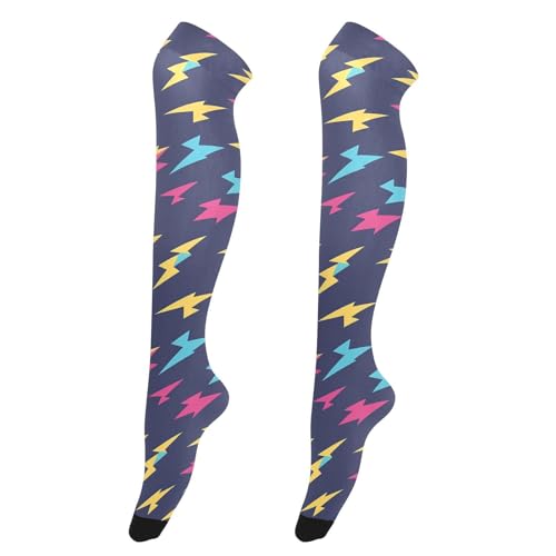 Colorful Lightning Dark Blue Thigh High Socks Long Boot Stockings Elastic Knee High Socks for Women Leg Warmers