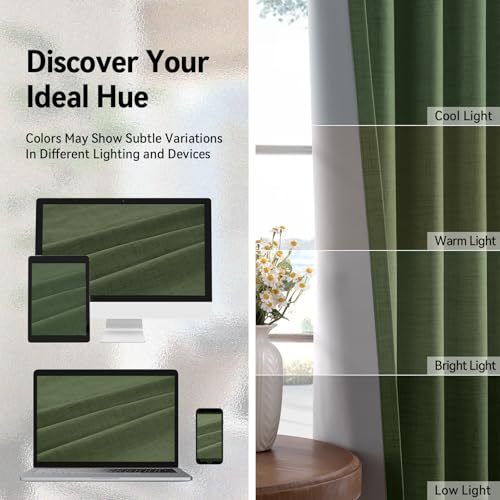 Image of 100% Blackout Shield Linen Textured Total Blackout Curtains for Bedroom 72 Inches Long, Olive Green Grommet Curtains for Living Room, Thermal Insulated Room Darkening Drapes, 50 inch W x 72 inch L, 2 Panels
