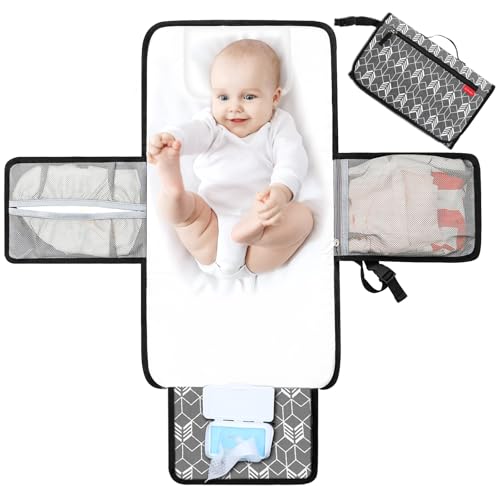 Lekebaby Wickelunterlage Wickelunterlage Tragbare Wickelunterlage Baby Reise Wickelunterlage mit Wischtasche,Grau