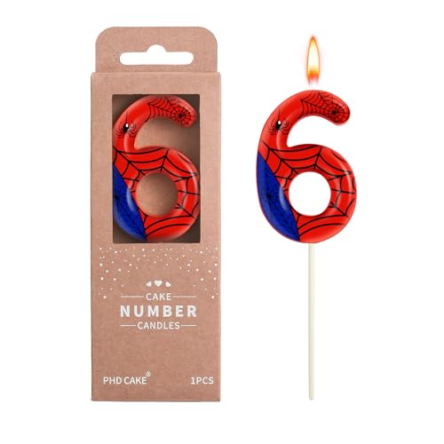 PHD CAKE 2.76 Inch Number 6 Spider Fun Birthday Candles, Spider Number Candles, Cake Number Candles, Party Celebration