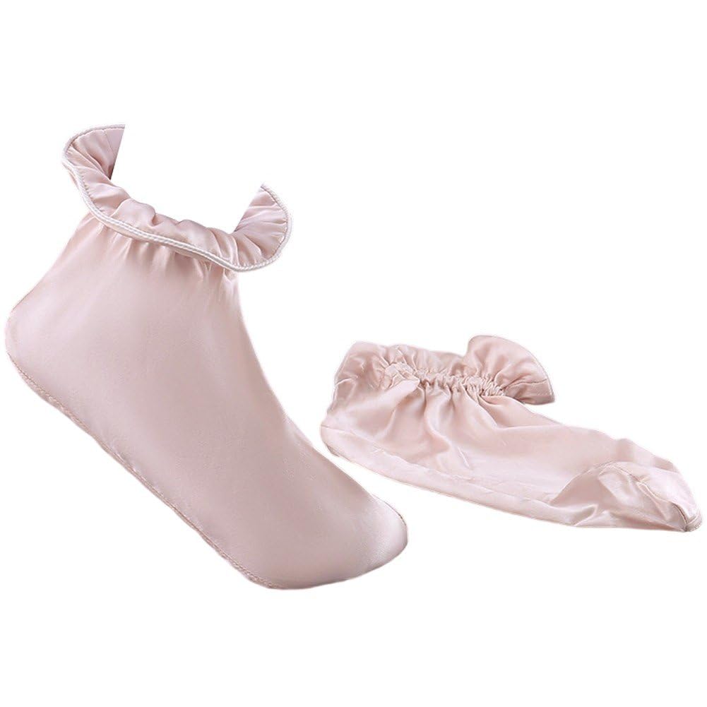 Sslvya Women's Ruffle Sleeping Socks, Comfortable Silk Sleep Sock Breathable Ankle Socks Comfort Foot Care Short Sock
