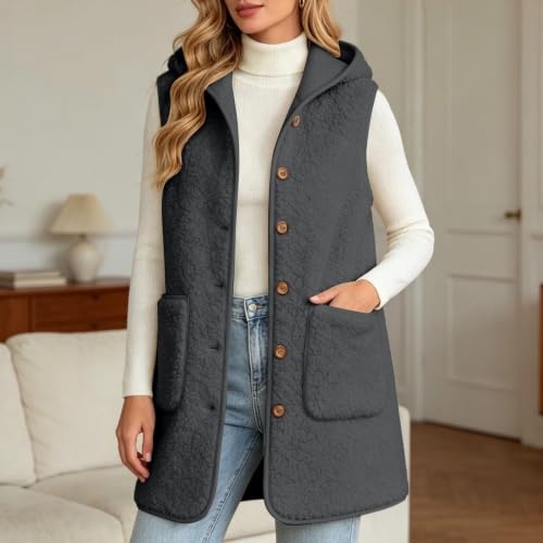 Fleece Vest Women Hooded Winter Sherpa Long Sleeveless Jacket Cardigans - image 3