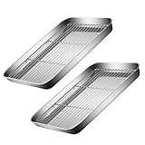 BESPORTBLE 2 Juegos de Bandejas para Hornear de Acero Inoxidable 26x20x2,5 Cm Rejilla Antideslizante para Cocinar y Escurrir, Bandejas Resistentes y Aptas para Utensilios Cocina