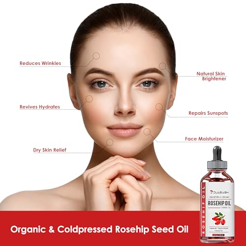 Dusash Aceite de Rosa Mosqueta Puro 100% 𝟭𝟮𝟬𝐦𝐥 Orgánico Prensado en Frío Bio sin Refinar Rosehip Oil para Cicatrices y Estría, usado como Hidratante para Cara, Cabello y Piel - imagen 2