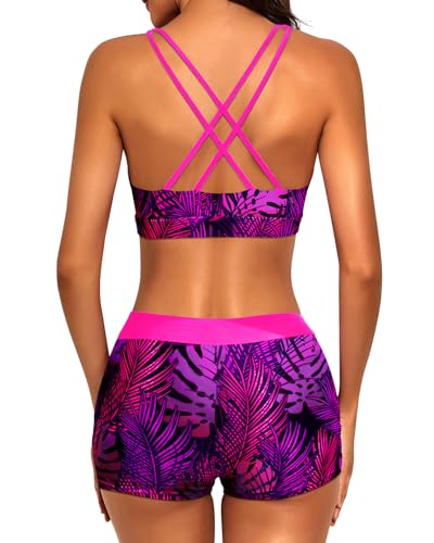 Image of Tempt Me 3 Piece Tankini Swimsuits for Women Athletic Bathing Suits Swim Tank Top with Boy Shorts and Bra Modest Swimwear