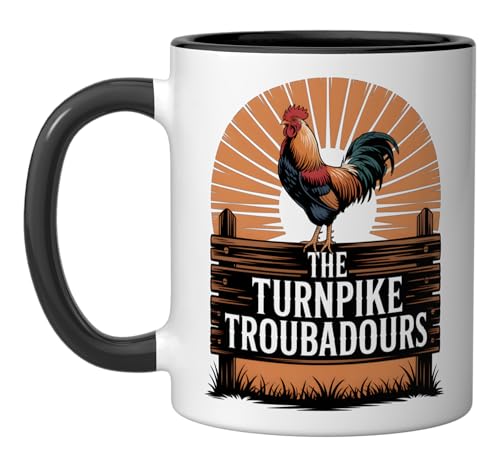 Vintage Turnpike Distressed Country Music Men Women Ceramic Mug, Black/White