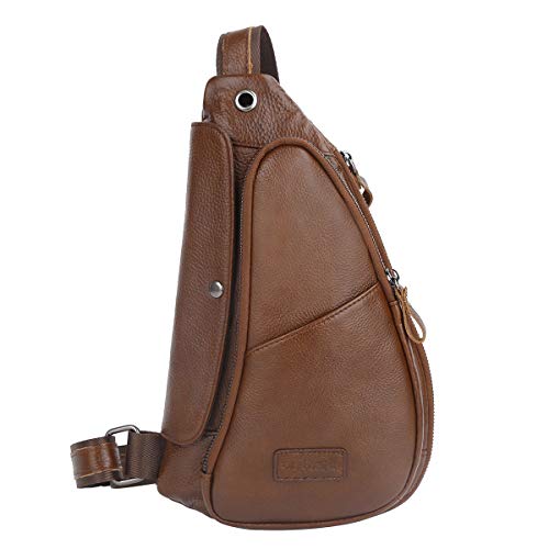 Leathario Bolso Mochila Hombro de Pecho Bandolera Cuero Genuino Vintage Grande de Trabajo para Hombres Shoppers Bolsa Cruzada de Viaje Casual Crossbody (Marr�n 38)