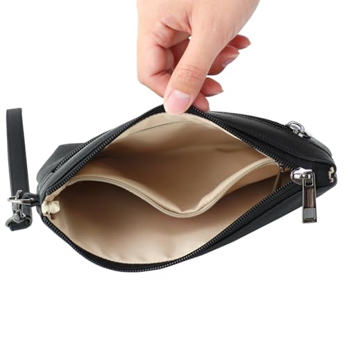 Image of Small Wristlet Wallets for Women, Zip Clutch Bag with Wristlet Pouch, 3-Zipper Original Design