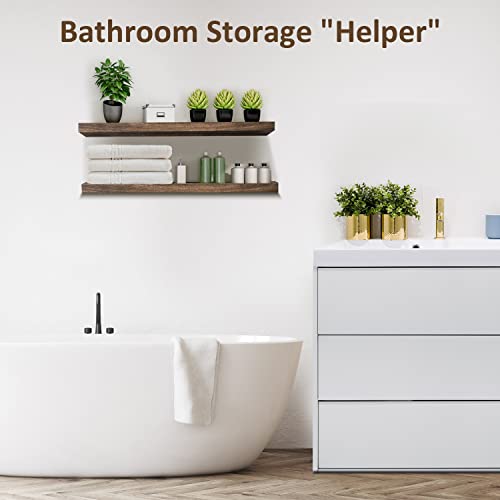 Floating Shelves For Wall Set Of 2, Rustic , 24 Inch, Natural Dark Wood ,Farmhouse, Thick Floating Shelf For Bathroom, Bedroom, Kitchen, Living Room, Office #TOP4