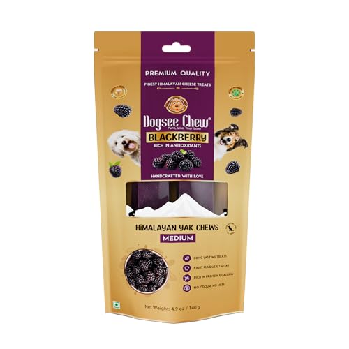 Image of Dogsee Flavored Himalayan Yak Cheese Dental Chews for Dogs 140g (Medium - 2 Chews) | for Healthy Skin & Coat | No Grain, No Gluten | Odorless Dog Treats (Medium, BlackBerry)