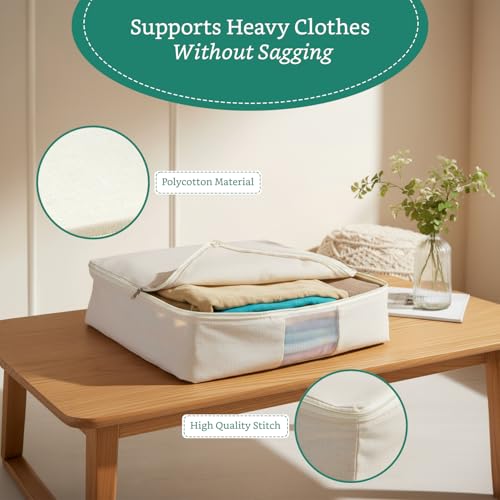 Image of Amazon Brand - Solimo Polycotton Cloth Storage Box with Mesh Window| Pack of 5 | Multi Purpose Storage | Beige