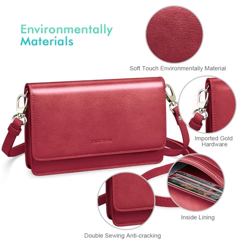 Image of nuoku Women Small Crossbody Bag Cellphone Purse Wallet with RFID Card Slots 2 Straps Wristlet