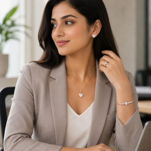 Image of Nilu's Collection Rose Gold And Silver Plated Heart Shape Jewellery Set For Women