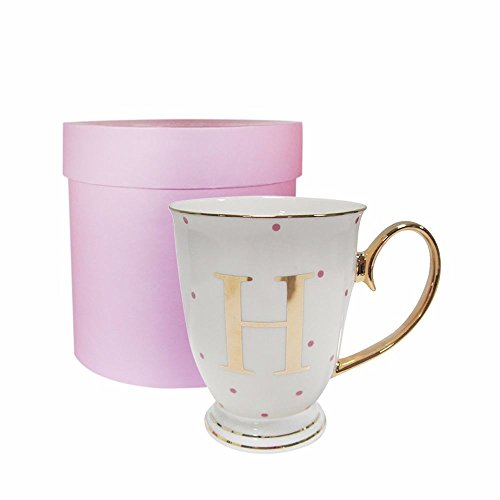 Image of Bombay Duck 13 x 13 x 12 cm Letter H Alphabet Spotty Metallic Mug with Fuchsia Spots, White/Gold