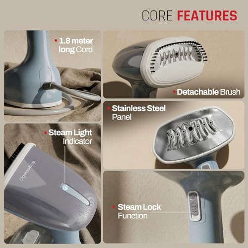 Image of Domestica Steamx Steam Iron Handheld for Clothes | 30 sec Fast Heat-Up, Steam Lock | Anti Leak, Foldable Design | 25 g /min High Steam | Vertical & Horizontal Steaming | 180 ml Tank | All Fabrics