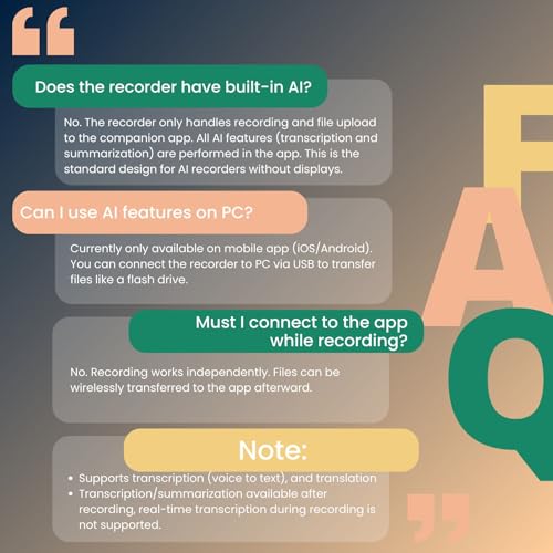 Diktiergerät mit AI-Transkription & Zusammenfassung FOCASE REC Audiorecorder AI Mini Voice Recorder für Vorträge Anrufe Meetings App-Steuerung 64GB Speicher Schwarz