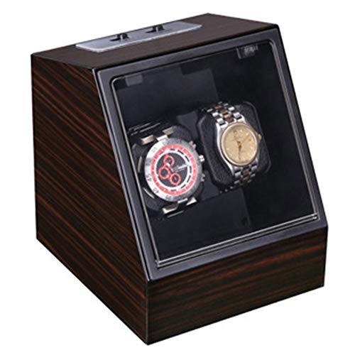 Preisvergleich Produktbild JF Doppelter automatischer Uhrenbeweger, Stromversorgung, batteriebetriebene 2 mechanische Uhr-Aufbewahrungsbox, Unisex-Sandalwoodblack