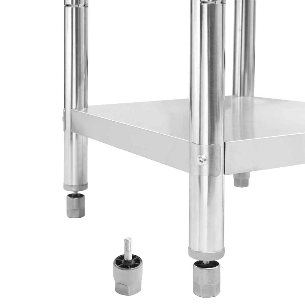 Mesa de trabajo de acero inoxidable con reborde 60 x 60 x 93 cm, capacidad de carga de 80 kg, pies niveladores antideslizantes, estante inferior para gastronomía, cocina, restaurante