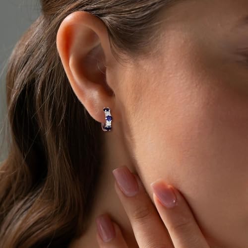 Chunky Gemstone Hoop Earrings 14K Yellow Gold Sterling Silver 14mm Small Huggies Aquamarine/Amethyst/Pink Sapphire/London Blue Topaz/Garnet Hoop Earrings for Women2