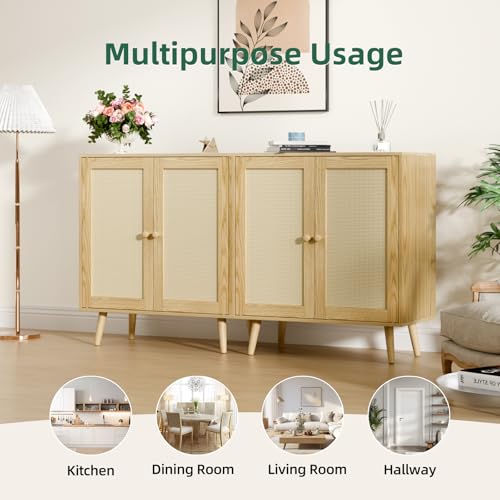 Set-of-2-Rattan-Sideboard-Buffet-Cabinets-Stylish-Accent-Cabinets-with-Adjustable-Shelves-Doors-Ideal-for-Kitchen-Entryway-Storage-Wood-Oak Set of 2 Rattan Sideboard Buffet Cabinets Stylish Accent Cabinets with Adjustable Shelves Doors Ideal for Kitchen Entryway Storage Wood Oak