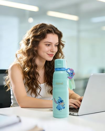 Image of MINISO Disney Lilo and Stitch 20 oz Water Bottle with Detachable Charm -Stainless Steel Insulated Tumbler with Straw and Lid Travel Cup for School Sports Office Gifts for Girls Boys Kids