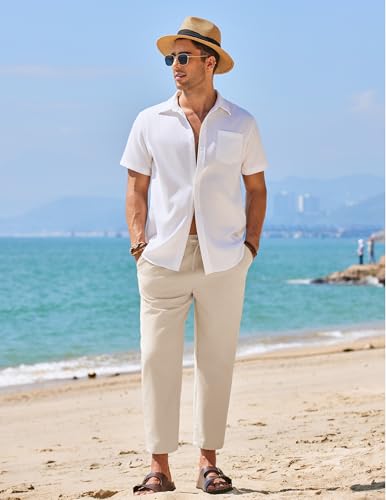 COOFANDY Mens Linen Casual Pants Elastic Waist Drawstring Trousers Yoga Beach Summer Pants2