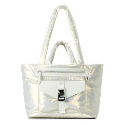Herald Bolsa feminina grande e fofa, bolsa de ombro acolchoada com vários bolsos e compartimentos, Bege, Medium