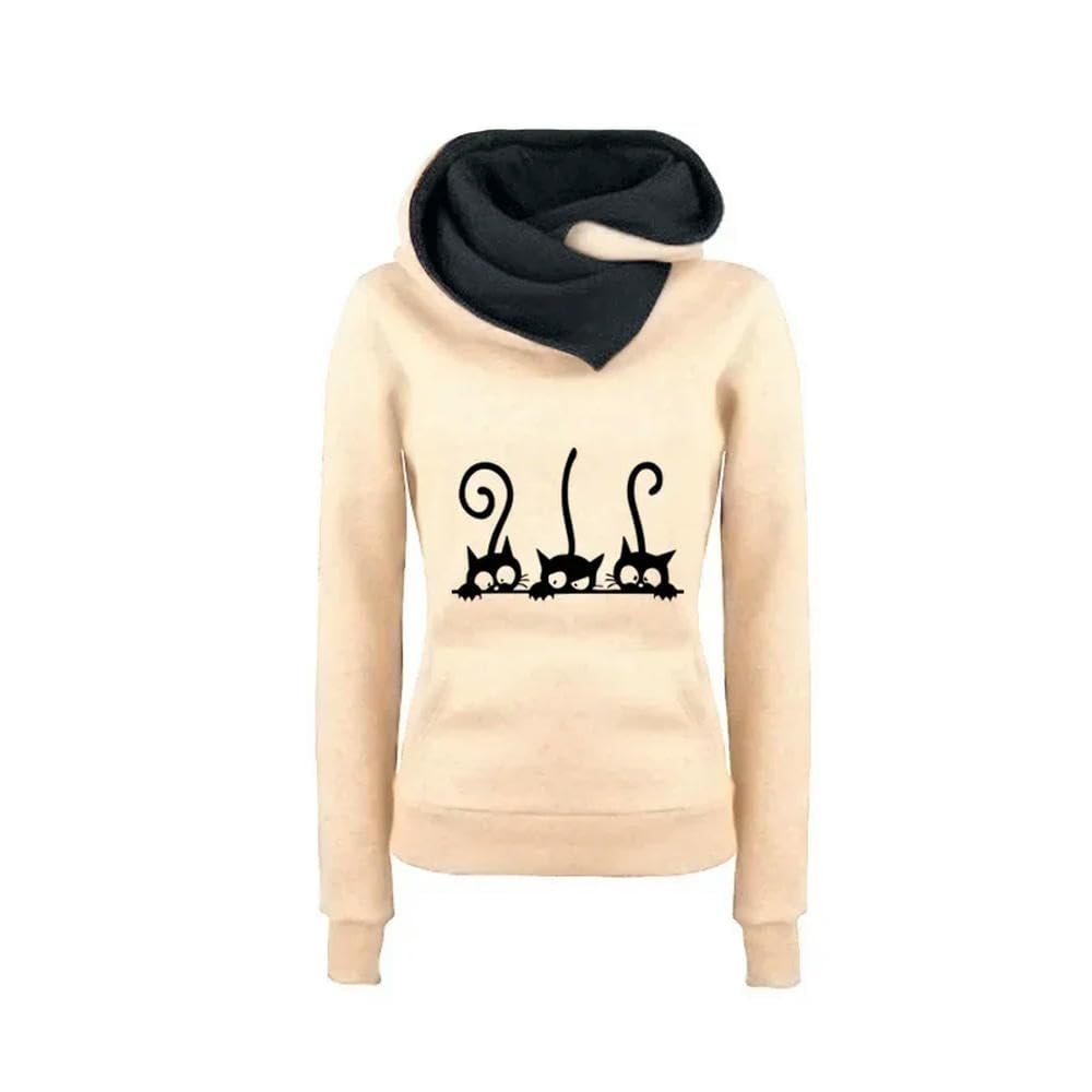 ZBDZSW Damskie słodkie bluzy z kapturem z motywem kota Jesień Zima Ciepła bluza Damska codzienna swobodna sportowa bluza do biegania Ubrania