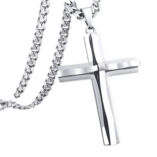LDGS&TTW Collar Cruzado Hombres Cadena De Acero Inoxidable Cross Cross Colvantes Joyas Cover