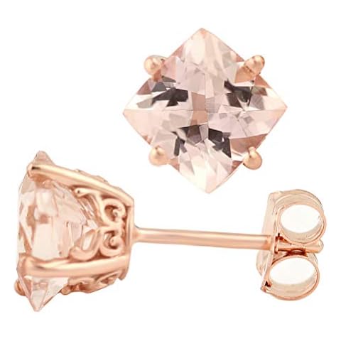 Solid 14k Rose Gold Morganite Stud Earrings (128_6x6mm_Cushion) Cover