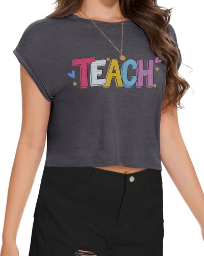 Image of Womens Crop Tops Summer Roll Cap Sleeve Cropped Tshirt Loose Fit Basic Tees