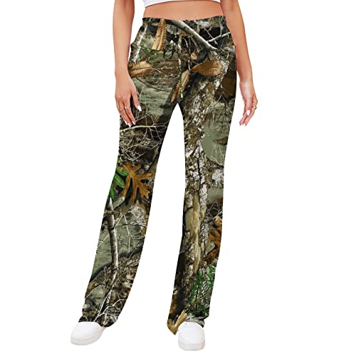 Bagea-Ka Autumn Hunting Tree Camo Pattern Women Yoga Pants Straight Wide Leg Pants Drawstring Casual Loose Sweatpants