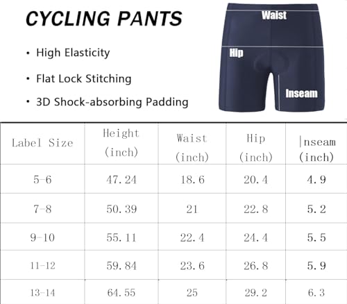 KID1234 Calça de ciclismo para meninos 3D acolchoada para meninas shorts de bicicleta pretos para cr