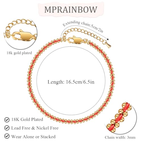 Women's Red Rope Gold Bracelet - 14k Gold Plated Link Bracelets,Hypoallergenic Stainless Steel Adjustable Luck Red Woven Bracelet,Christmas Valentine's Day Birthday Party Trendy Jewelry Gift for Her4