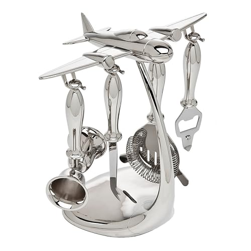 Godinger 5 Piece Airplane Bartools with Stand
