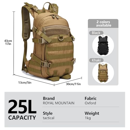 25L Small Tactical Backpack For Men, Military Waterproof Backpack With Multiple Pockets, 3-Day Bug Out Bag Molle Military Backpacks For Camping, Hiking, Traveling (Khaki) - Image 4