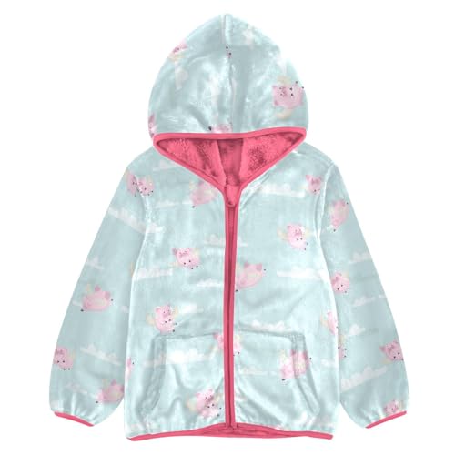 OTVEE Funny Flying Pink Pigs Kids Hoodie Jacket Fall Spring Full Zip Warm Outwear Coat