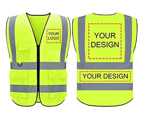 BeautyWill Custom LOGO Hi Vis Reflective Vest Class 2 ANSI Safety Vests with 5 Pockets Zipper High Visibility Construction Uniform