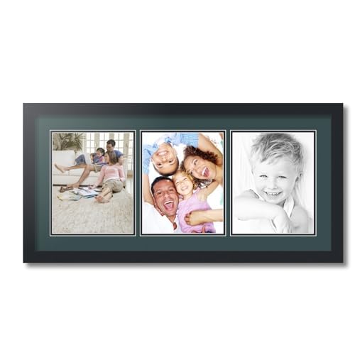 ArtToFrames Collage Picture Frame 3 Opening 3-8x10 Photo Frame | Made in USA | Black Frame Evergreen and Black Mats | Wall Mount Multi Photo Display 32X16 Full Size