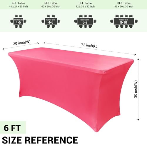 Image of Obstal 6ft Stretch Spandex Table Cover for Standard Folding Tables - Universal Rectangular Fitted Tablecloth Protector for Wedding, Banquet and Party, 72L x 30W x 30H Inches, Magenta Red, 2pc